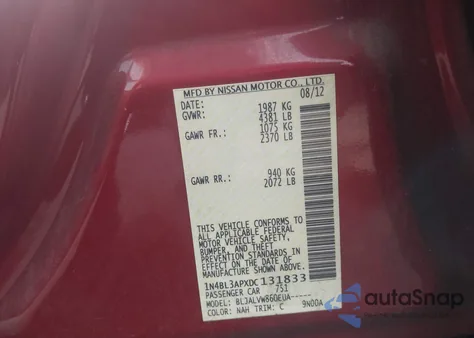 2013 Nissan Altima 3.5 Sl from USA, damaged, VIN 1N4BL3APXDC131833